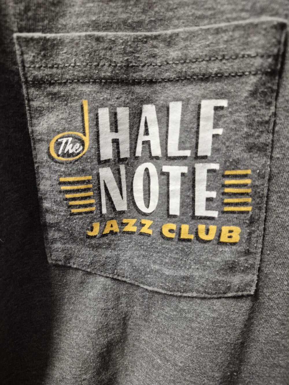 The Half Note Jazz Club Pocket Tee - Charcoal with Yellow & White Logo